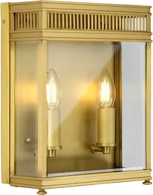 Produktbild von Außenwandleuchte Echt-Messing Glas IP44 31 cm hoch in Messing gebürstet 2-flammig eckig Vintage Design