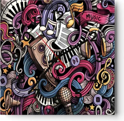 Produktbild von Wanduhr - Quadrat - Glasuhr - Graffiti modern - 40x40cm - Schleichendes Uhrwerk - Lautlos - zum Aufhängen bereit - Dekoration Modern - Wanddekoration aus Glas - C4AC40x40-4015