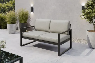 Produktbild von Margaret Hadas24 Gartensofa 2 Sitzer Outdoor Madera Lounge Couch Terrasse wetterfest Balkonmöbel Sitzbank mit Lehne, Gartenmöbel schwarz, beige