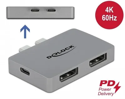Produktbild von DeLOCK Dual DisplayPort Adapter mit 4K 60 Hz und PD 3.0 für MacBook, 3840 x 2160 Pixel