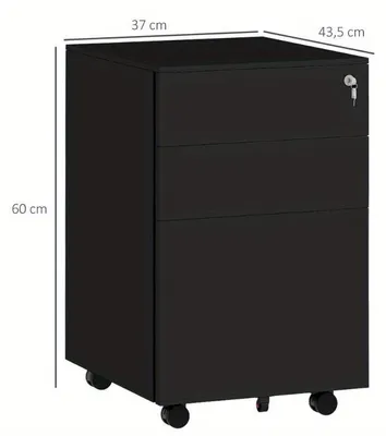Produktbild von Rollcontainer mit 3 Schubladen und Schloss – Mobiler Rollcontainer für das Büro – Stahlrahmen – Schwarz, 37 x 43,5 x 60 cm