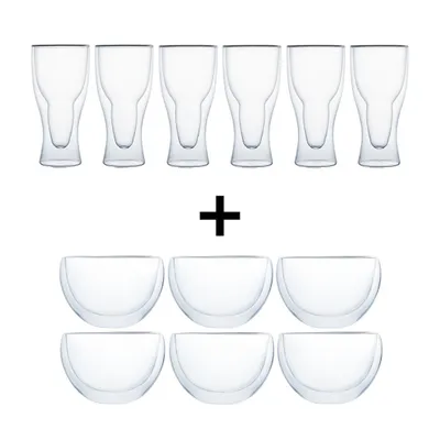 Produktbild von Klasique Doppelwandige Gläser Set – 6 Teegläser 300ml & 6 Latte Macchiato 400ml, Thermogläser Schwebeeffekt, Borosilikatglas, doppelwandig, 12x Gläser