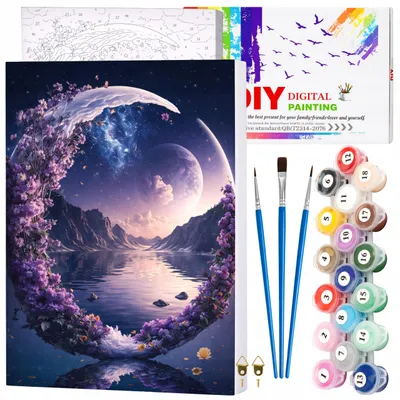 Image de EDIBAZZAR | Peinture par numéros avec cadre, toile de 40 x 50 cm, Lune magique
