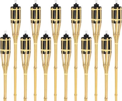 Image de TolleTour 12x Set de torches de jardin en bambou lampes torche mèche 90cm torches à huile pour flamber flammes fête déco