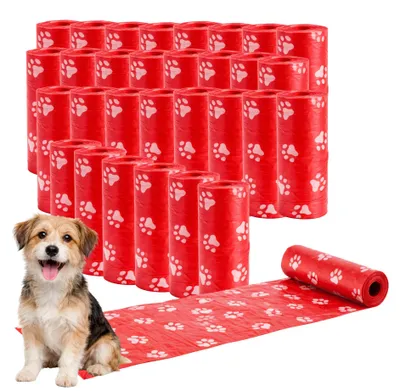 Produktbild von Ale-commerce Hundekotbeutel 30 Rollen Rot 450 Beutel Reißfest Antigeruch Hundebeutel mit Pfotenmuster Passend Für Kotbeutelspender Kotbeutel