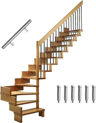 Obrázok produktu pre Hengda nerezové zábradlie 50 - 200 cm vnútorné a vonkajšie zábradlie nástenné zábradlie na schody z nerezovej rúrky V2A, s montážnym materiálom, dĺžka: 50 cm