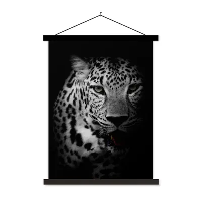 Produktbild von MuchoWow® Textilposter Tiere - Schwarz - Weiß - Panther - Porträt 90x120 cm mit schwarzem Rahmen - Dekoration