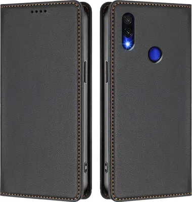 Image de Etui en cuir pour Xiaomi Redmi Note 7/Note 7 Pro, étui magnétique en cuirPolyuréthaneavec support Noir