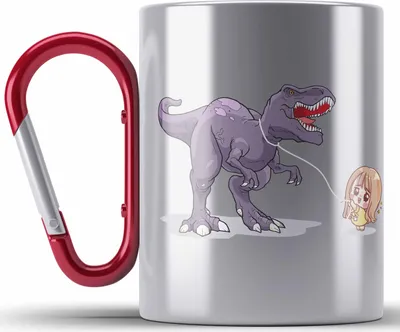 Produktbild von Trendation - Coole Edelstahl Tasse Karabiner für Dinofans Dinosaurier Geschenkidee Mädchen Geschenke Lustig (Rot)