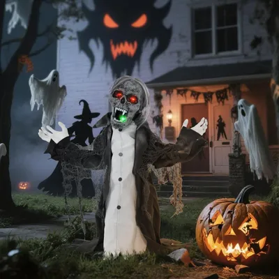 Produktbild von Halloweendeko Skelett/Zombie mit LEDs & Sounds Beweglich Gruselrequisiten Dekorationen für Halloween 75 cm