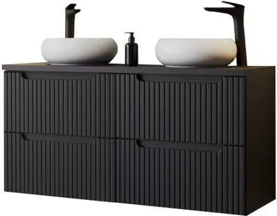 Produktbild von Doppelwaschtisch 'Skelbolu' mit 2 x Waschbecken aus Keramik 2 Schubladen gerillt 120 x 72 x 40 cm Schwarz