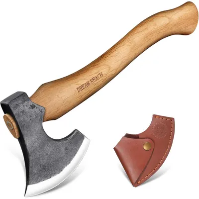 Productafbeelding van Handbijl, bijl met houten handvat, schede, geschikt voor bushcraft en kamperen, 36 cm