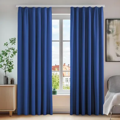 Zdjęcie produktu dla Zasłony zaciemniające z falbaną, redukujące hałas, izolujące termicznie, 245x140 cm, kolor królewski, zestaw 2 sztuki