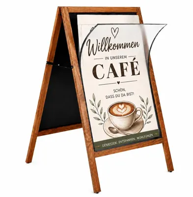 Kundenstopper MULTIBOARD aus Buchenholz mit Kreidetafel, DIN A1 – Titelbild