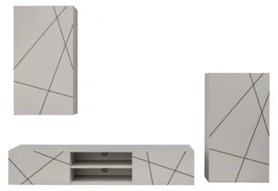Image de Composition murale DASH – Meuble TV, caisson mural et armoire de rangements – Finition Cashmere