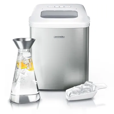 Produktbild von Arendo Eiswürfelmaschine, Eiswürfelbereiter, Ice Cube Maker, Selbstreinigung, 1,5 Liter Wassertank, 8 - 9 Minuten Produktionszeit, 10 - 12 kg / 24 h, leise, Silber/Weiß