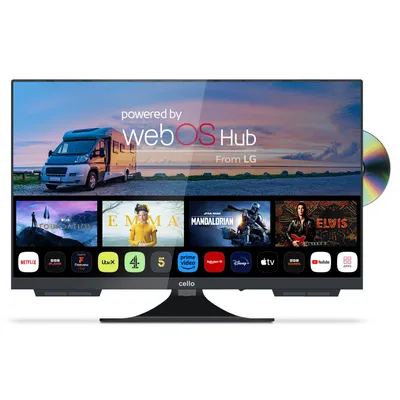Produktbild von Cello 22″ Smart Camping LED TV mit DVD Player, webOS, Triple Tuner, Pitch Perfect Sound, 12V/24V/230V Multispannung – ideal für Wohnmobil & Wohnwagen