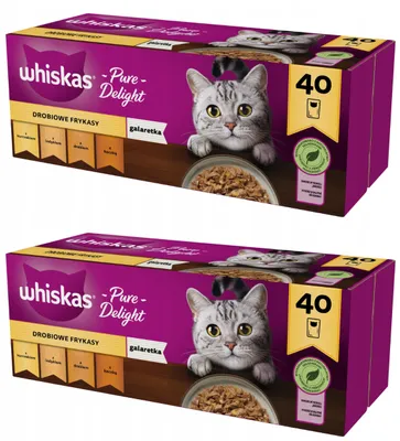Zdjęcie produktu dla Mokra karma dla kotów z kurczakiem, indykiem, drobiem i kaczką w galaretce Whiskas Pure Delight Drobiowe Frykasy 2x(40x85g)