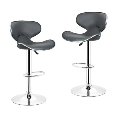 Image de Lot de 2 tabourets de bar gris avec dossier en similicuir, pivotants à 360°, réglables en hauteur, tabourets de bar, tabourets de bistrot