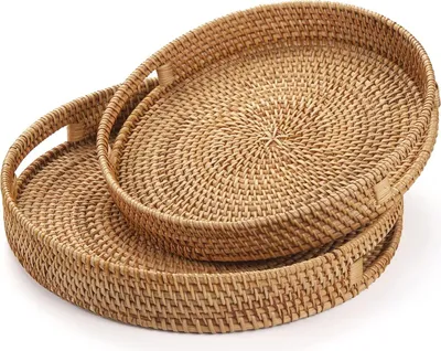 Obrázek produktu pro Kulatý podnos v přírodní barvě z tkaného vodního hyacintu s uchy