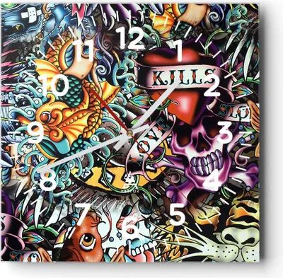 Produktbild von Wanduhr - Quadrat - Glasuhr - Graffiti modern - 30x30cm - Schleichendes Uhrwerk - Lautlos - zum Aufhängen bereit - Dekoration Modern - Wanddekoration aus Glas - C4AC30x30-3759