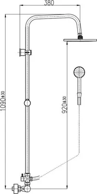 Image de Colonne de douche murale thermostatique en laiton doré avec douchette H. 109 cm