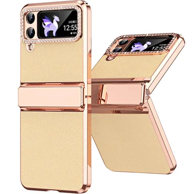 Obrázek produktu pro Pouzdro pro Samsung Galaxy Z Flip 4 5G lesklé a diamantovým galvanizované kryt s ochranou pantu Zlato