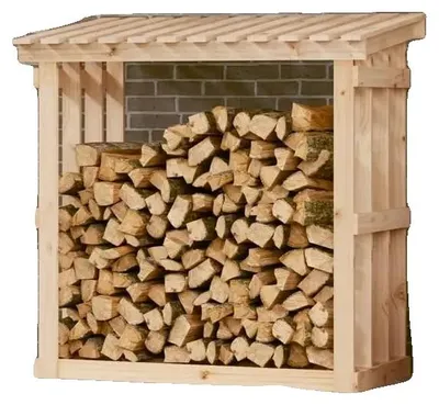 Image de Support pour bois de chauffage, en bois de pin résistant, pour une utilisation intérieure et extérieure, aspect naturel