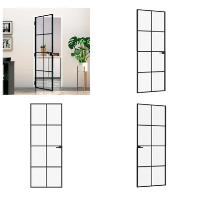 Produktbild von vidaXL Drzwi wewnętrzne czarne 76x201,5 cm szkło hartowane i aluminium slim - Drzwi wewnętrzne - Drzwi wewnętrzne - Drzwi - Drzwi szklane