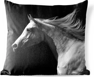 Produktbild von MuchoWow® Outdoor Kissen - Pferd - Weiß - Schwarz - 40x40 cm - Wetterfest - Lounge Kissen - Kopfkissen - Interieur - Polster mit Bild