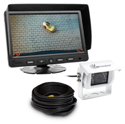 Produktbild von Carmedien CM-ESRFS3 Rückfahrsystem mit weisser Rückfahrkamera und 7“ TFT Monitor Rückfahrvideosystem für Transporter Wohnmobil LKW 12V 24 Volt
