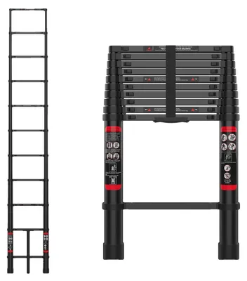 Image de Échelle télescopique, construction en aluminium, capacité de charge de 150 kg, longueur de 3,2 mètres