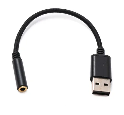 Produktbild von SYSTEM-S Audio USB Kabel 20 cm 3,5mm Klinke Buchse zu 2.0 Typ A Stecker AUX geflochten Schwarz