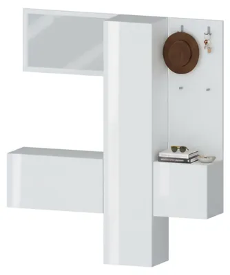 Produktbild von Eingangsmöbel Dcrescenz, Multifunktionsschrank mit 3 Türen, Wandgarderobe mit Spiegel, 170x35h190 cm, Weiß