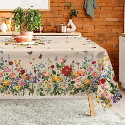 Produktbild von Tischdecke Frühling Blumen Polyester Rechteckig 152 x 264 cm Vintage