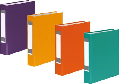 Produktbild von 4x Ringbuch mit Rückenschild / DIN A5 / 2-Ring / je 1x lila,gelb,orange,türkis