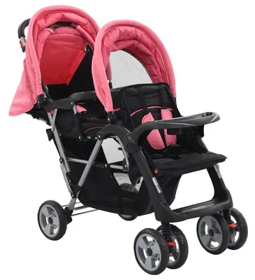 Obrázok produktu pre vidaXL Tandemový kočík Steel Pink and Black
