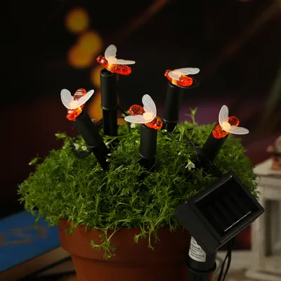 Produktbild von LED Solar Lichterkette Bienen - 5 Gartenstecker - L: 1,2m - H: 17cm - Lichtsensor - für Außen