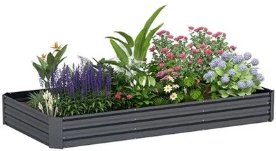 Produktbild von Rechteckiger Outdoor-Blumenkasten für Garten – Für Blumen und Kräuter – Dunkelgrau 240x120x30 cm