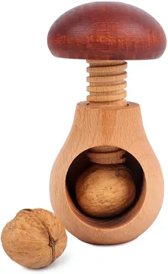 Produktbild von Creative Home Holz-Nussknacker | Pilzförmig | 10 x 6 cm | Natürliches Buchenholz | mit Schraubmechanismus | Massiv & Nützlich