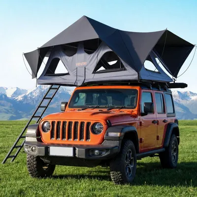 Produktbild von VEVOR Autodachzelt Hartschalen für 2-3 Personen, Faltbares Campingzelt aus Aluminium mit Dreifarbiger LED-Beleuchtung & Dicker Matratze & 10 Fenstern, Wasserfest & Windicht, für Jeep SUV Pickup
