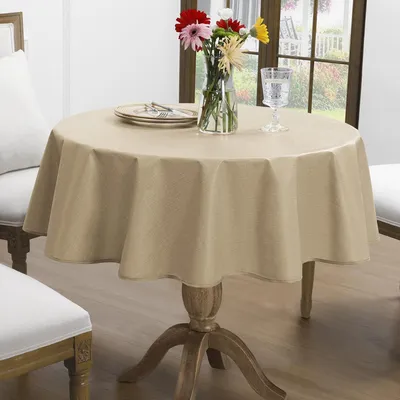 Produktbild von Wachstuchtischdecke rund 120 cm Leinenoptik wetterfest beige