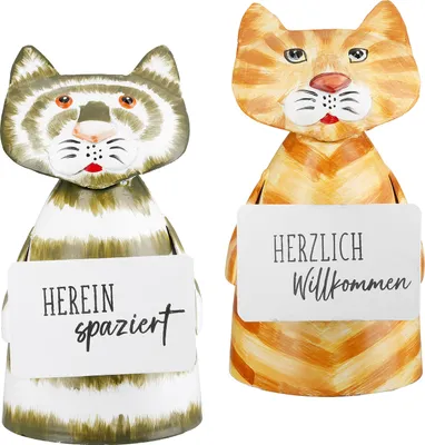 Produktbild von Gilde Zaunfigur, Katze, "Ruby", Schriftzug, gestreift, Eisen, braun, orange, H. 19 cm, D. 11 cm 55889 4063387558898 2 Stück (2-fach sortiert)