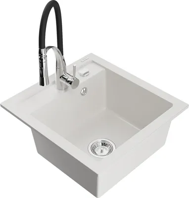 Produktbild von Mexen Vito 1-Becken-Granit-Spüle mit Mischbatterie Aster, Weiß - 6503-20-73450-07