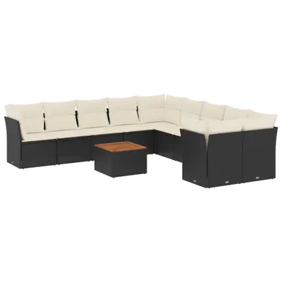 Produktbild von vidaXL 11-tlg. Garten-Sofagarnitur mit Kissen Schwarz Poly Rattan