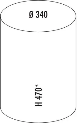 A diagram of a cylindrical object with dimensions indicated.