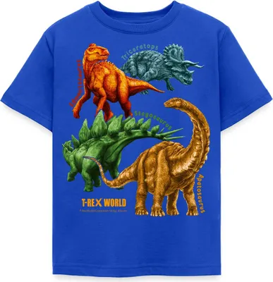 Produktbild von Spreadshirt T-Rex World Triceratops Und Freunde Kinder T-Shirt, 122/128 (7-8 Jahre), Royalblau