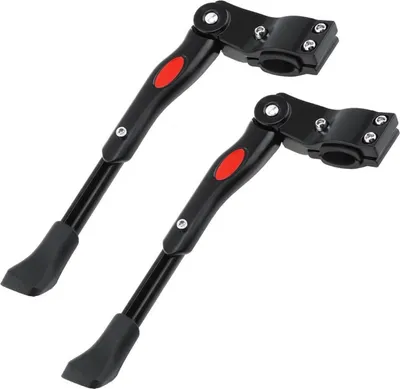 Immagine prodotto di set di 2 cavalletti per bicicletta da 22-26 pollici con piedini in gomma antiscivolo | Cavalletto pieghevole per mountain bike | Cavalletto posteriore universale regolabile | Supporto per bici da trekking | Colore nero
