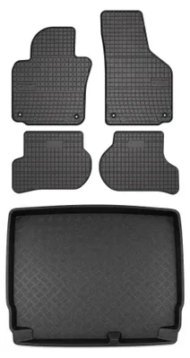 Produktbild von Gummimatten + Kofferraumwanne für Volkswagen Golf V 2003-2009 (Schrägheck, Notrad) – Schwarz, passgenau – Wielganizator SolidPRO