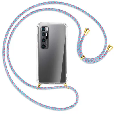 Produktbild von Handykette Backcover-Schutzhülle mit Band (Metall goldfarben) für Xiaomi Mi 10 Ultra - pink/mint